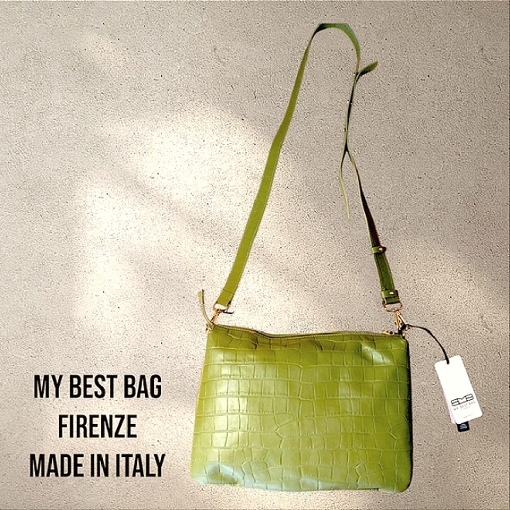 My Best Bag Firenze,Avacado Green Crocodile-Embossed Women's Italian Leather Bag